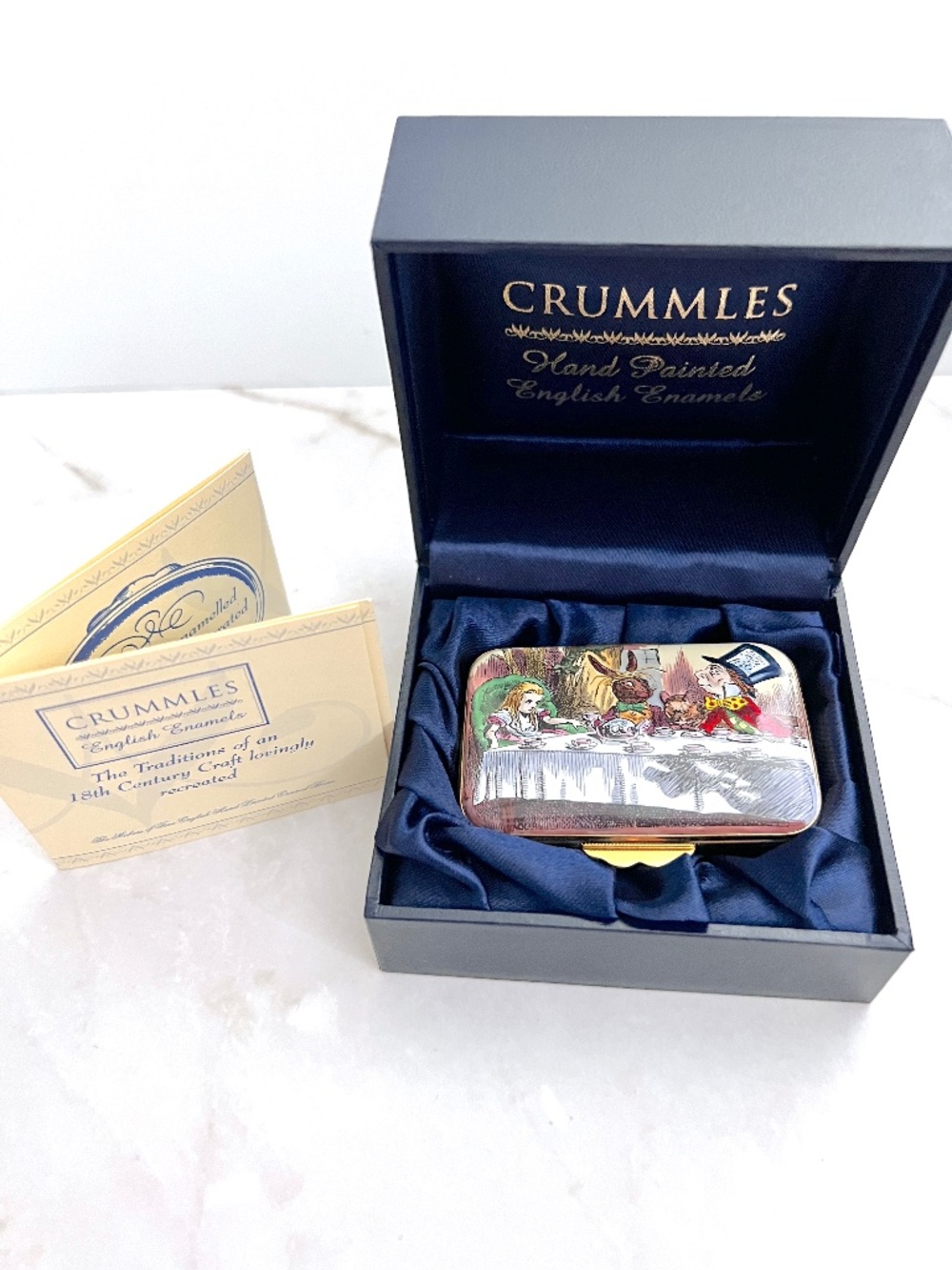 Rare Crummles Alice in Wonderland Mad Tea Party Enamel Box English Hand Painted